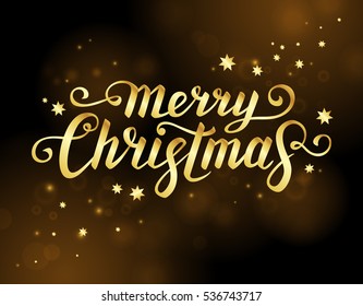 Merry Christmas text. Calligraphic Lettering. Greeting card template. New year and Xmas Holidays design. Vector illustration.