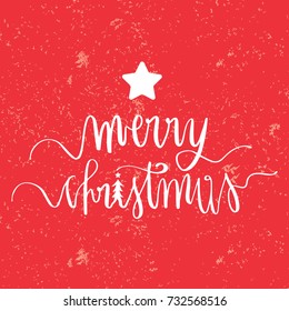 Merry Christmas text.. Calligraphy text for greeting cards on red background.