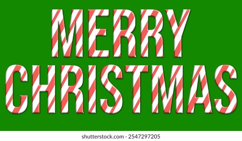 Merry Christmas text with candy cane effect and green background