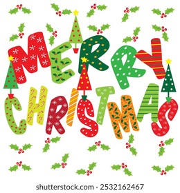 Texto feliz de la Navidad para la tarjeta de la Navidad, bolso del regalo o diseño de la caja
