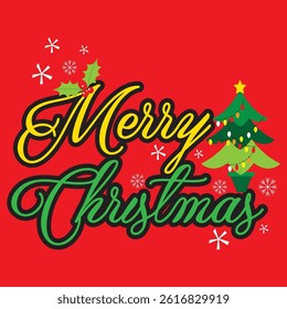 Merry Christmas Text For Christmas Card, Gift Bag Or Box Design