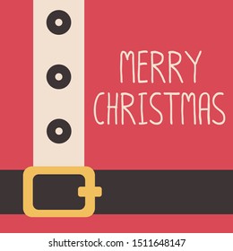 Merry Christmas text card poster banner on Santa Claus coat belt background. cartoon flat vector illustration
