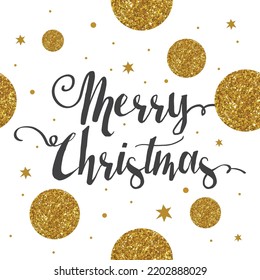 merry christmas text with circle glitter and stars ornament