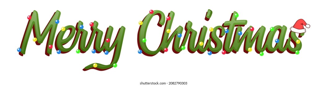 Merry Christmas. Text In Christmas Colors With Santa Hat. Eps 10