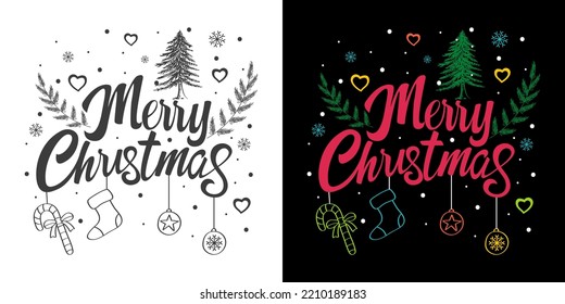 Merry Christmas text decoration, doodle vector art