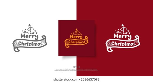 Fröhliche Weihnachtstext Design mit Dekorationen. Verwendbar für Postkarte, Einladung, Grußkarte, Poster und Geschenk