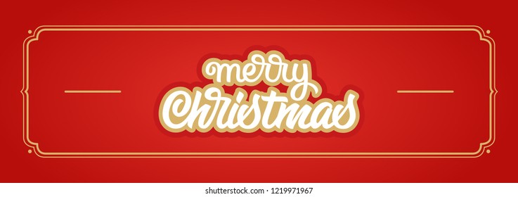 Merry Christmas text design. Merry Christmas lettering on red background. Vector logo, typography.