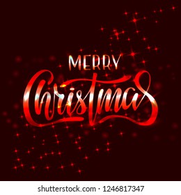 Merry Christmas text design on the dark background. Vector logo, typography. Usable as banner, greeting card, gift package etc.