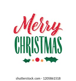Merry Christmas text design. Vector logo, typography. Usable as banner, greeting card, gift package etc.