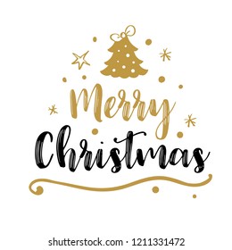Merry Christmas text design. Vector logo, typography. Usable as banner, greeting card, gift package etc.