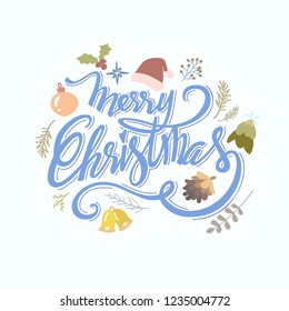 Merry Christmas text design. Vector logo, typography. Usable as banner, greeting card, gift package etc.