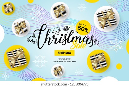 Merry Christmas text design. Vector logo, typography. Usable as banner, greeting card, gift package etc.