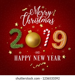 Merry Christmas text design. Vector logo, typography. Usable as banner, greeting card, gift package etc.