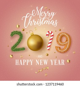 Merry Christmas text design. Vector logo, typography. Usable as banner, greeting card, gift package etc.