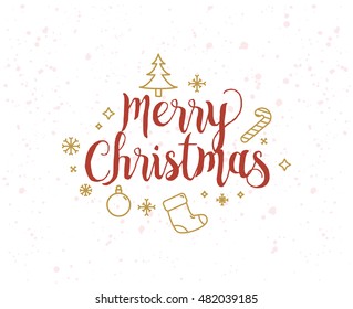 Merry Christmas text design. Vector logo, typography. Usable as banner, greeting card, gift package etc.