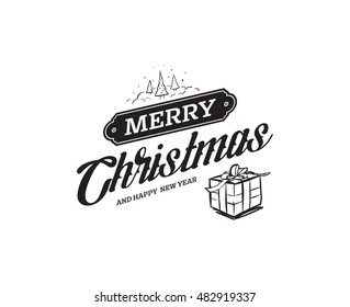 Merry Christmas text design. Vector logo, typography. Usable as banner, greeting card, gift package etc.