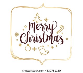 Merry Christmas text design. Vector logo, typography. Usable as banner, greeting card, gift package etc.