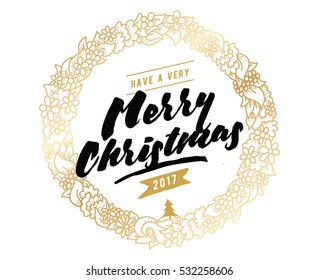 Merry Christmas text design. Vector logo, typography. Usable as banner, greeting card, gift package etc. 