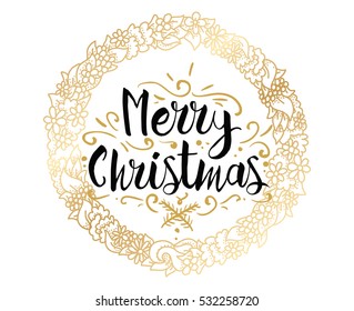 Merry Christmas text design. Vector logo, typography. Usable as banner, greeting card, gift package etc. 