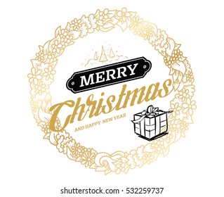 Merry Christmas text design. Vector logo, typography. Usable as banner, greeting card, gift package etc. 