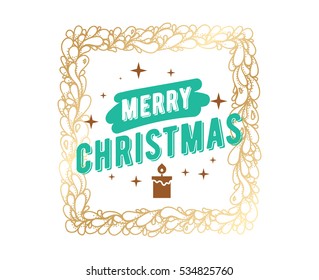 Merry Christmas text design. Vector logo, typography. Usable as banner, greeting card, gift package etc. 
