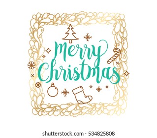 Merry Christmas text design. Vector logo, typography. Usable as banner, greeting card, gift package etc. 