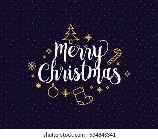 Merry Christmas text design. Vector logo, typography. Usable as banner, greeting card, gift package etc. 