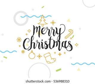Merry Christmas text design. Vector logo, typography. Usable as banner, greeting card, gift package etc. 