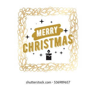 Merry Christmas text design. Vector logo, typography. Usable as banner, greeting card, gift package etc. 