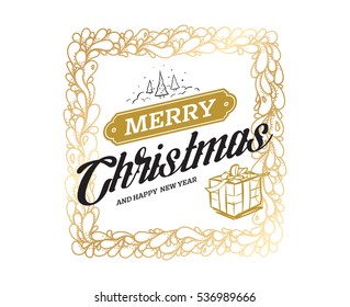 Merry Christmas text design. Vector logo, typography. Usable as banner, greeting card, gift package etc. 