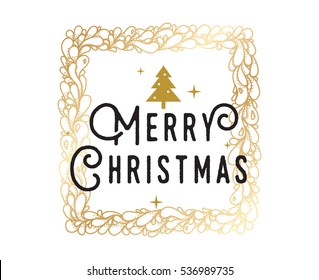 Merry Christmas text design. Vector logo, typography. Usable as banner, greeting card, gift package etc. 