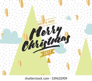 Merry Christmas text design. Vector logo, typography. Usable as banner, greeting card, gift package etc. 