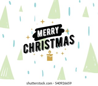 Merry Christmas text design. Vector logo, typography. Usable as banner, greeting card, gift package etc. 