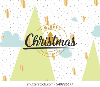 Merry Christmas text design. Vector logo, typography. Usable as banner, greeting card, gift package etc. 