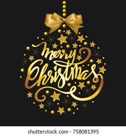 Merry Christmas text design. Vector logo, typography. Usable as banner, greeting card, gift package etc.