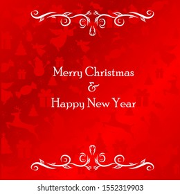 The Merry Christmas text Design Wallpaper with some icon set background and flower frame