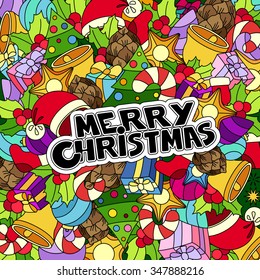 Merry Christmas text Doodle Pattern design vector background.
Creative greetings card wallpaper.