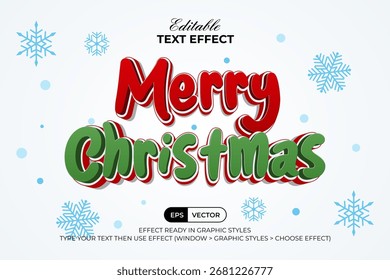 Merry Christmas Text Effect With Snowflake Element Design. Editable Text Effect.	