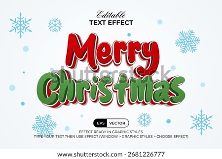 Merry Christmas Text Effect With Snowflake Element Design. Editable Text Effect.	