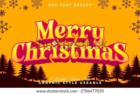 Merry Christmas Text Effect with Trees and Snowflakes Illustration