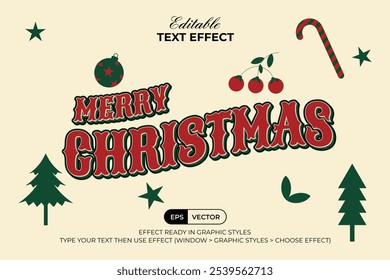 Merry Christmas Text Effect Wave 3D Style. Editable Text Effect Vector.