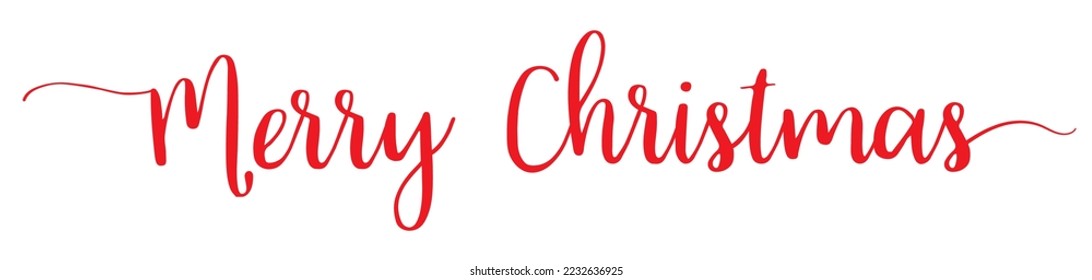 Merry christmas text font. Xmas lettering. Design calligraphy for happy greeting. Red vintage logo for typography. Creative hand drawing headline for banner on white background. Vector.