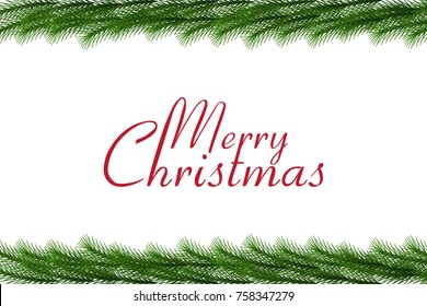 Merry Christmas text with garland isolated on white background, Xmas vector border illustration.