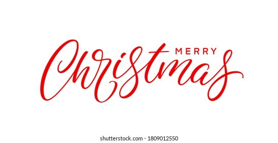 Merry Christmas text for greeting card, poster, postcard and banner. Modern Xmas holiday lettering.