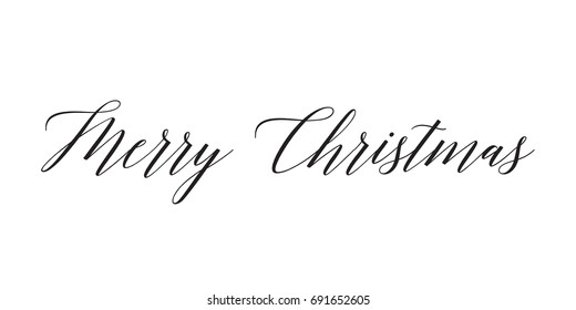 Merry Christmas text. Greeting card or banner with calligraphy, lettering.