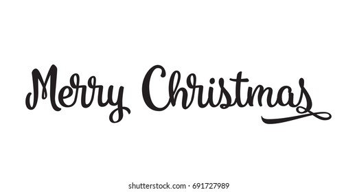 Merry Christmas text. Greeting card or banner with calligraphy, lettering.
