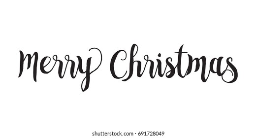 Merry Christmas text. Greeting card or banner with calligraphy, lettering.