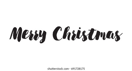 Merry Christmas text. Greeting card or banner with calligraphy, lettering.