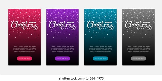 Merry Christmas Text Hand Drawn Calligraphy Lettering Blogger Stories Banner Design Template. Happy New Year Holiday Typography Greeting Gift Story Poster With Snow. Vector Xmas Illustration