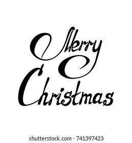 Merry Christmas text. Hand drawn Xmas calligraphy or lettering. Greeting card and holiday calligraphic design element isolated on white background. Vector illustration.